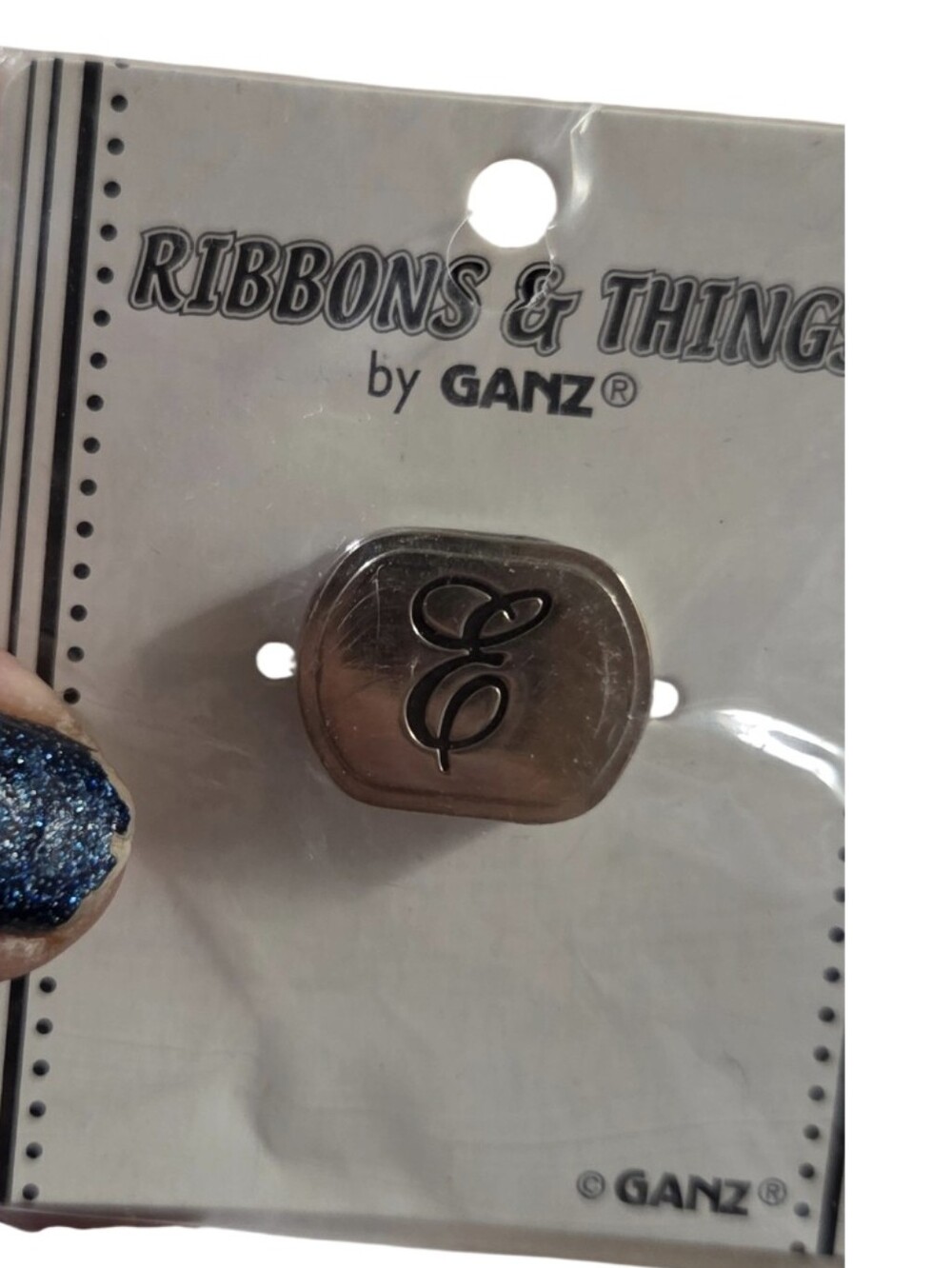GANZ Silver Monogram 'E' Ribbon Slide